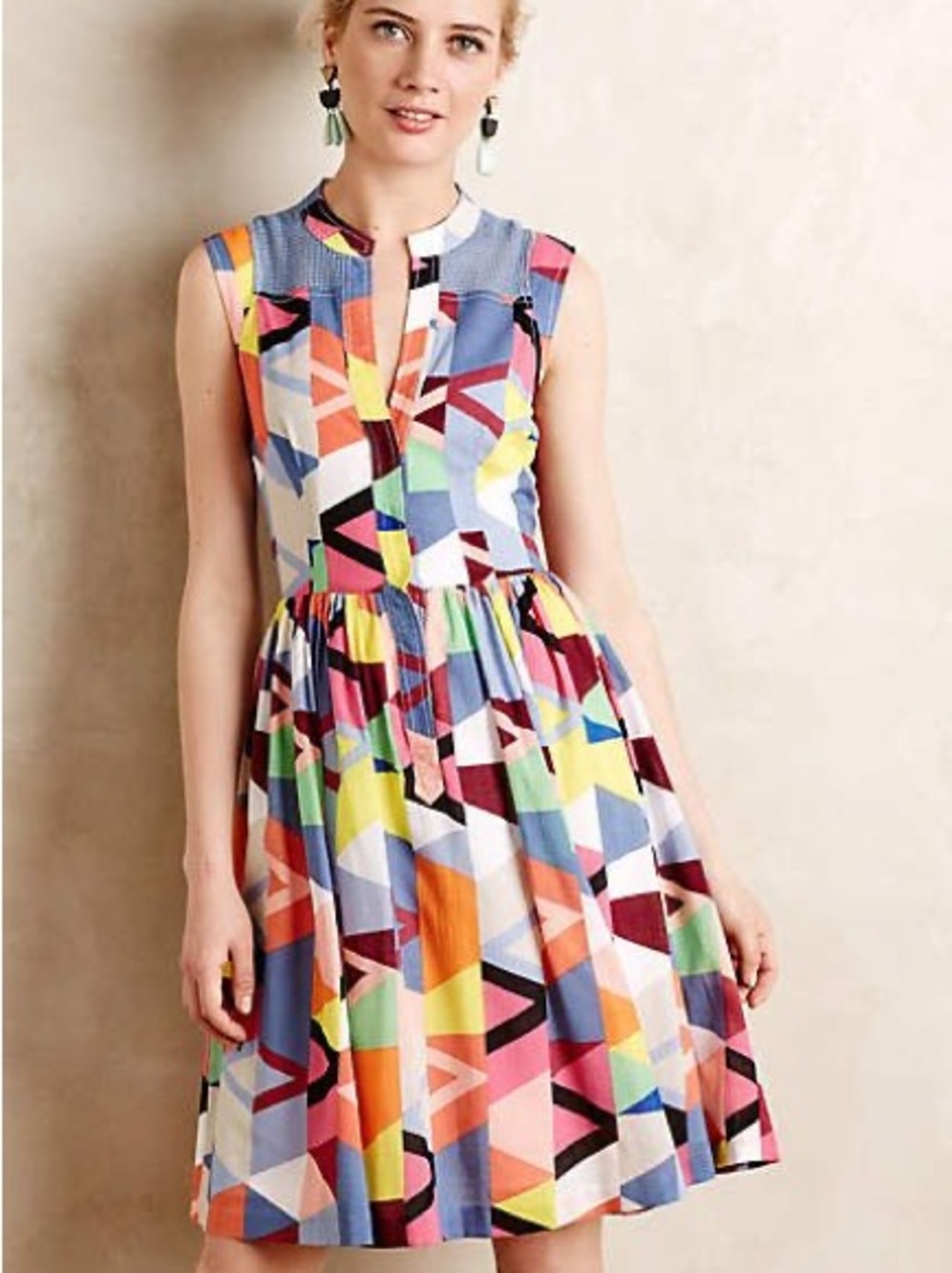 Plenty by Tracy Reese Multicolor Geometric Sleeveless Midi Dress